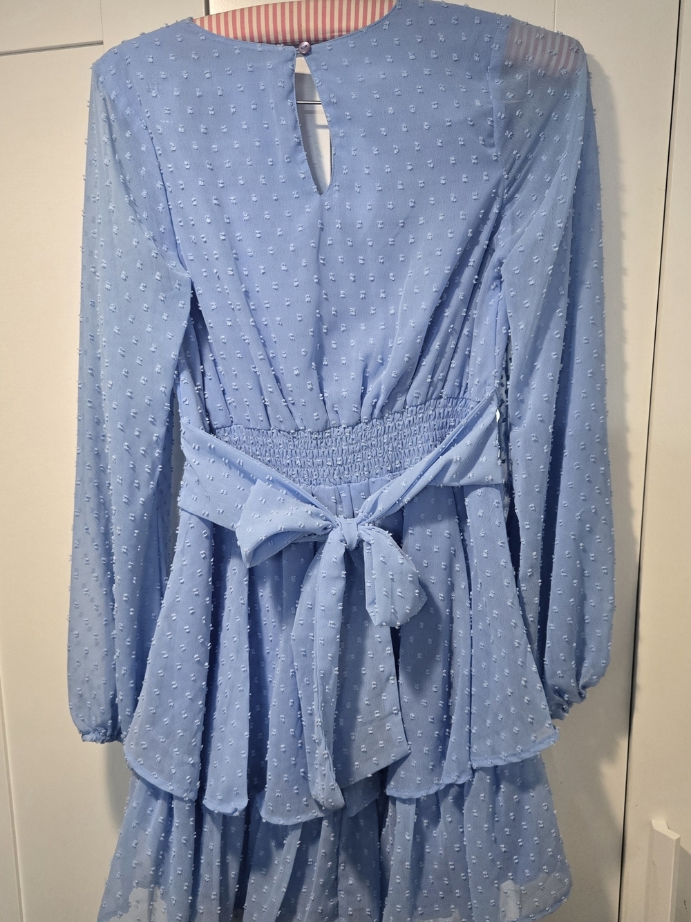 Jessica Simpson Light Blue Wrap back Tiered Long-Sleeve Dress - Picture 5 of 9
